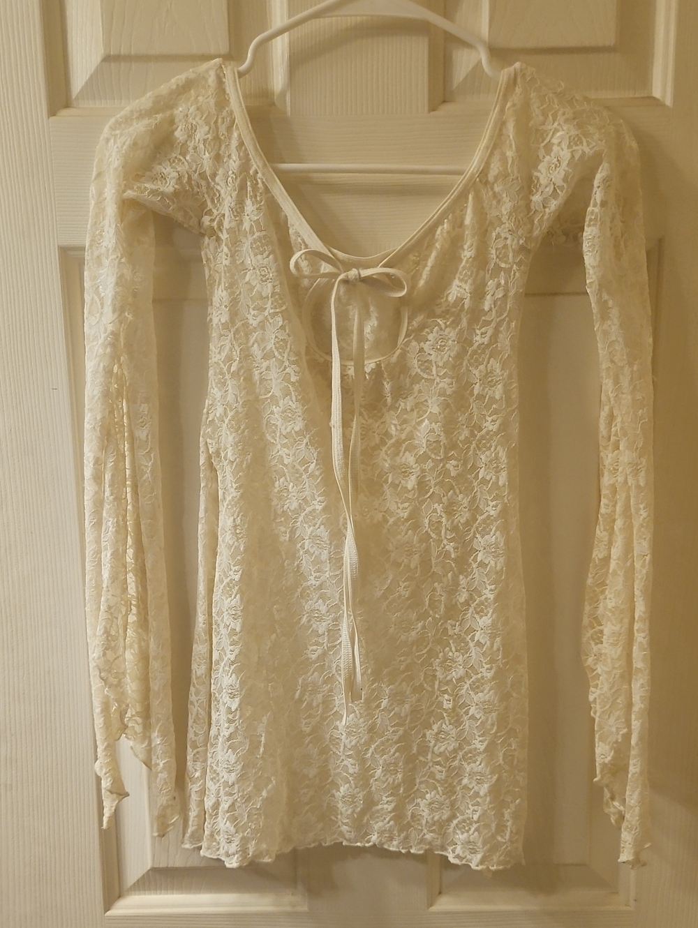 Vintage 2000s Sheer Cream Lace Split Sleeve Dress - Authentic Exotic Dancewear